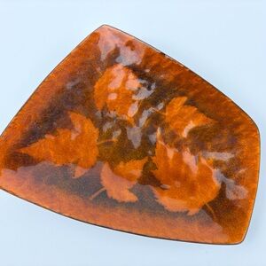 Maple Leaf Trinket Dish Nut Bowl Anna Tkachuk  7 x 5 inch Enameled Metal